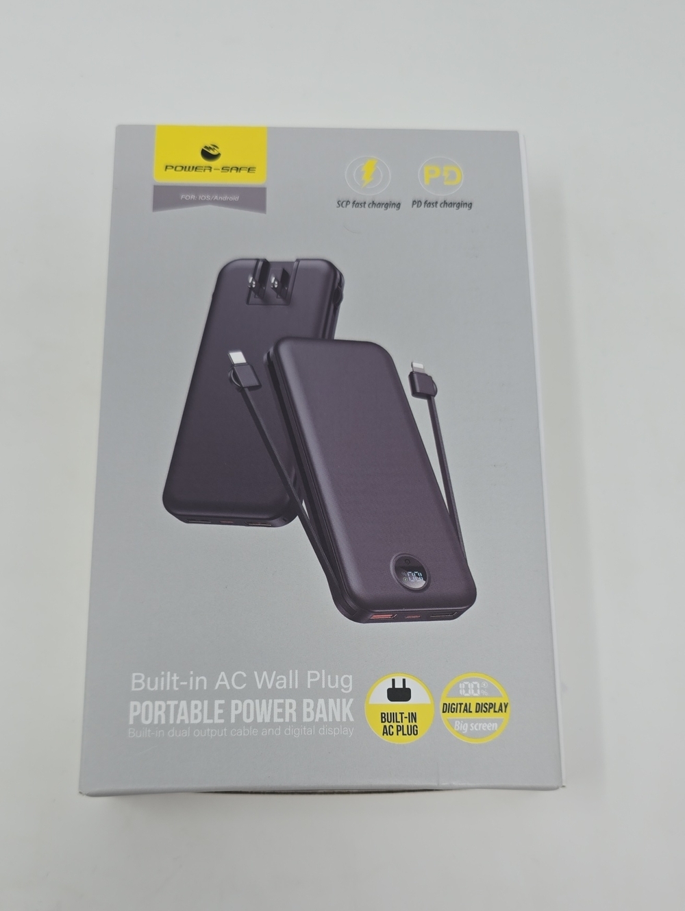 Power-Safe portable Charger Power Bank 12000mAh w/Cables & Wall Plug USB-C